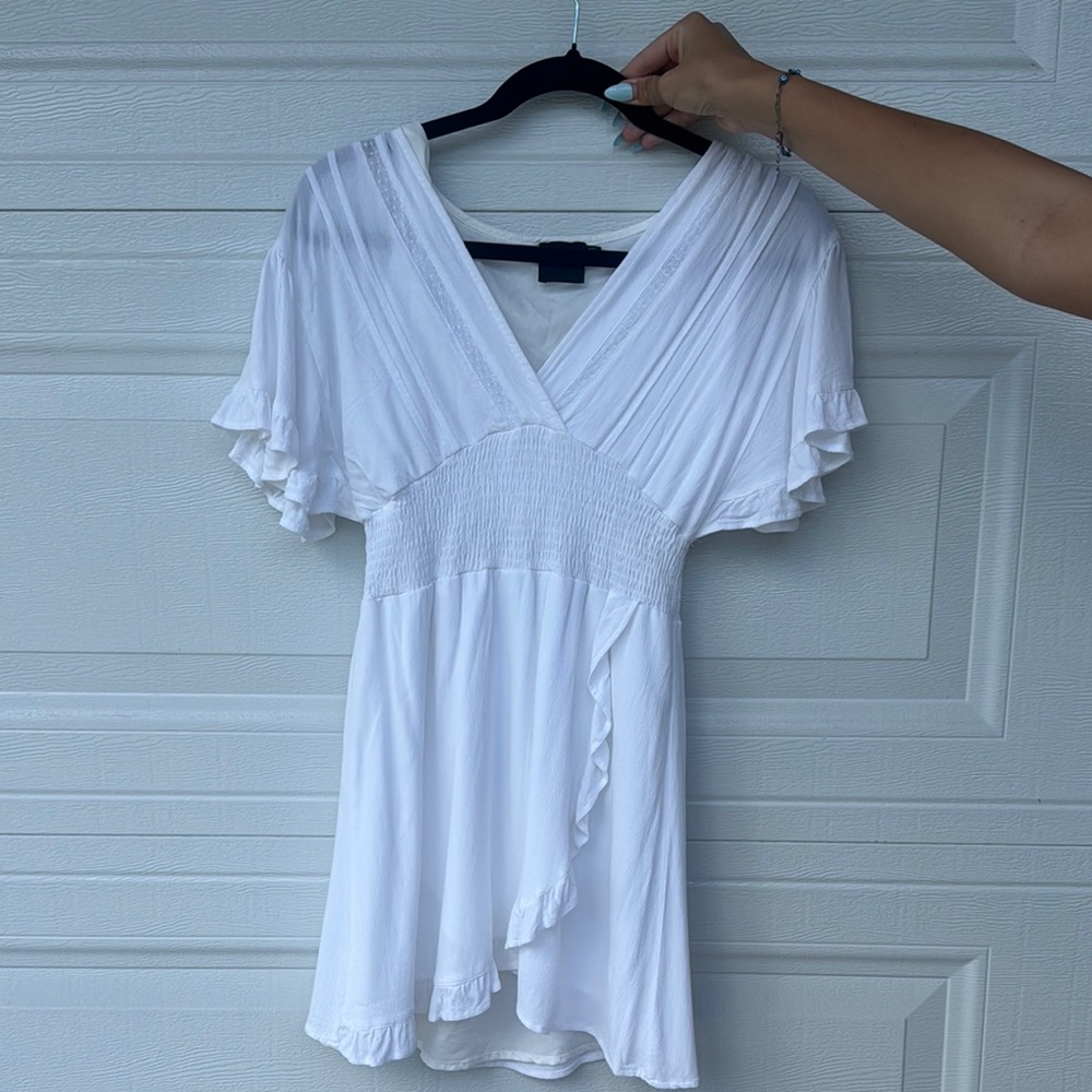White Ruffled V-Neck Blouse